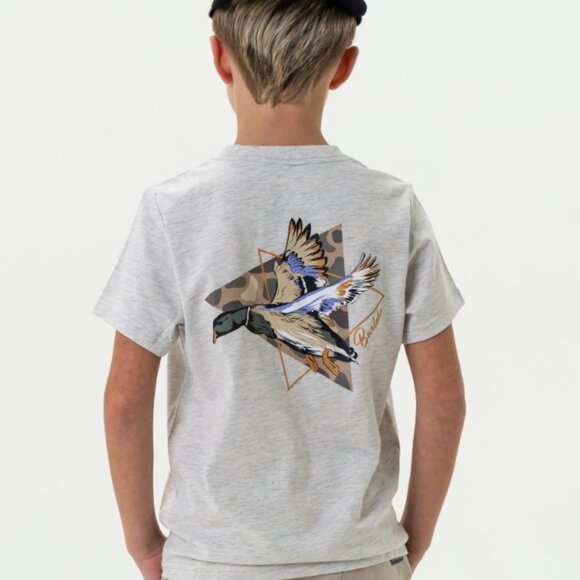 BURLEBO Youth Short Sleeve Pocket Tee PINTAIL TRIANGLE DUCK - SS - ASH GREY - Picture 1 of 3